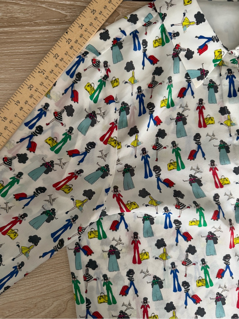 Alice Olivia Large Willa Passport Stace Print Silk Blouse White Colorful Office - Picture 7 of 8